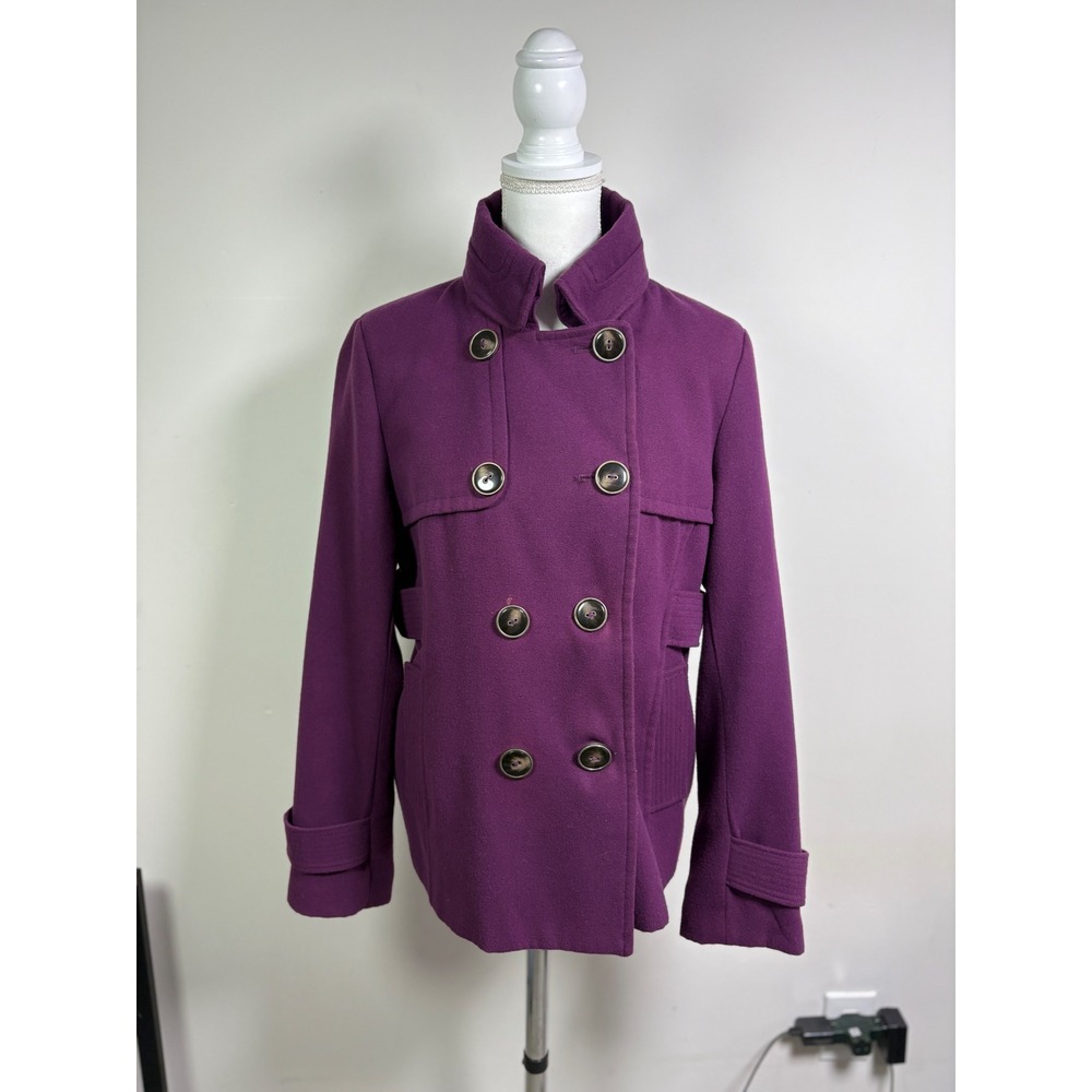 Hydraulic Womens Purple Double Breasted Funnel Neck Peacoat Jacket XL